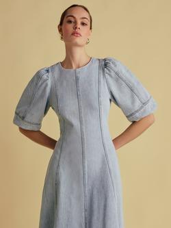 FLORERE Panel Seam Denim Midi Dress, Light Blue - view 2, Light Blue