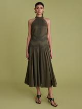FLORERE High Neck Lace Tape Dress, Khaki