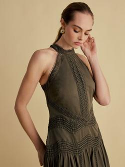 FLORERE High Neck Lace Tape Dress, Khaki - view 2, Khaki