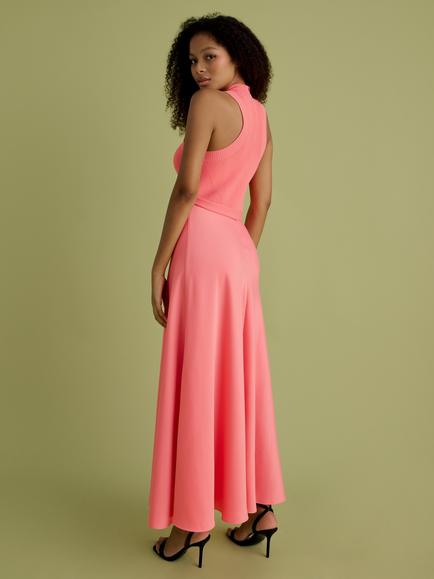 FLORERE Fit & Flare High Neck Midi Dress, Pink - view 2, Pink