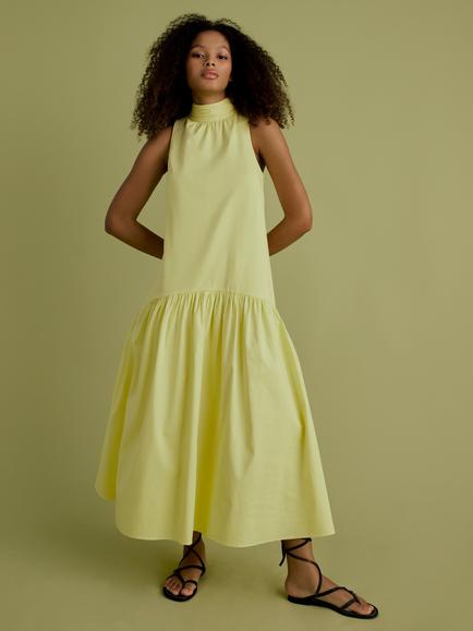 FLORERE Tie Back Midi Dress, Yellow, Yellow