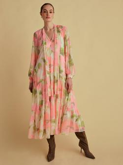 FLORERE Tie Neck Midi Dress, Multi, Multi