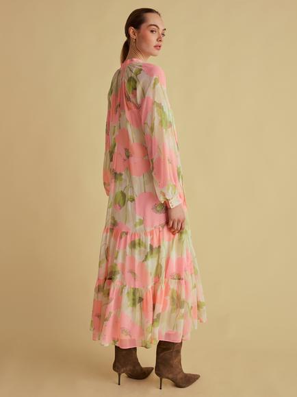 FLORERE Tie Neck Midi Dress, Multi - view 2, Multi