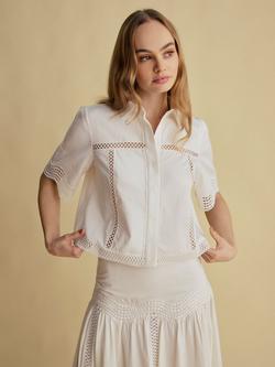 FLORERE Lace Detail Boxy Shirt, White, White