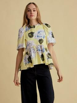 FLORERE Peplum Print Top, Yellow/Multi, Yellow/Multi