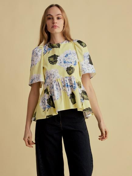 FLORERE Peplum Print Top, Yellow/Multi, Yellow/Multi