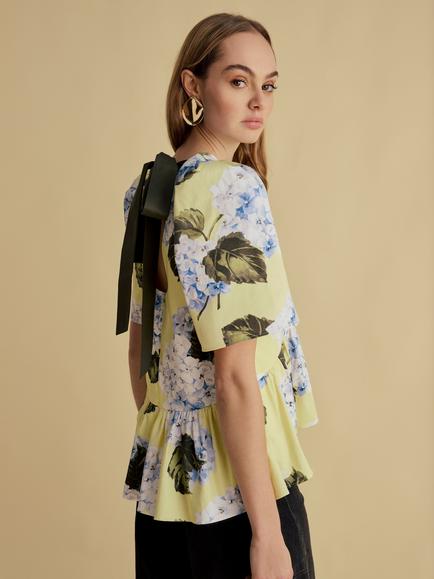 FLORERE Peplum Print Top, Yellow/Multi - view 2, Yellow/Multi