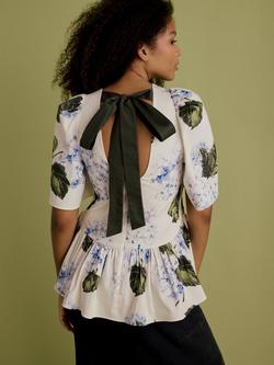 FLORERE Peplum Print Top, White/Multi - view 2, White/Multi