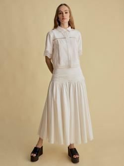 FLORERE Lace Cotton Midi Skirt, White, White