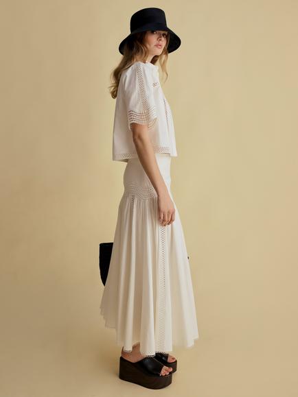 FLORERE Lace Cotton Midi Skirt, White - view 2, White