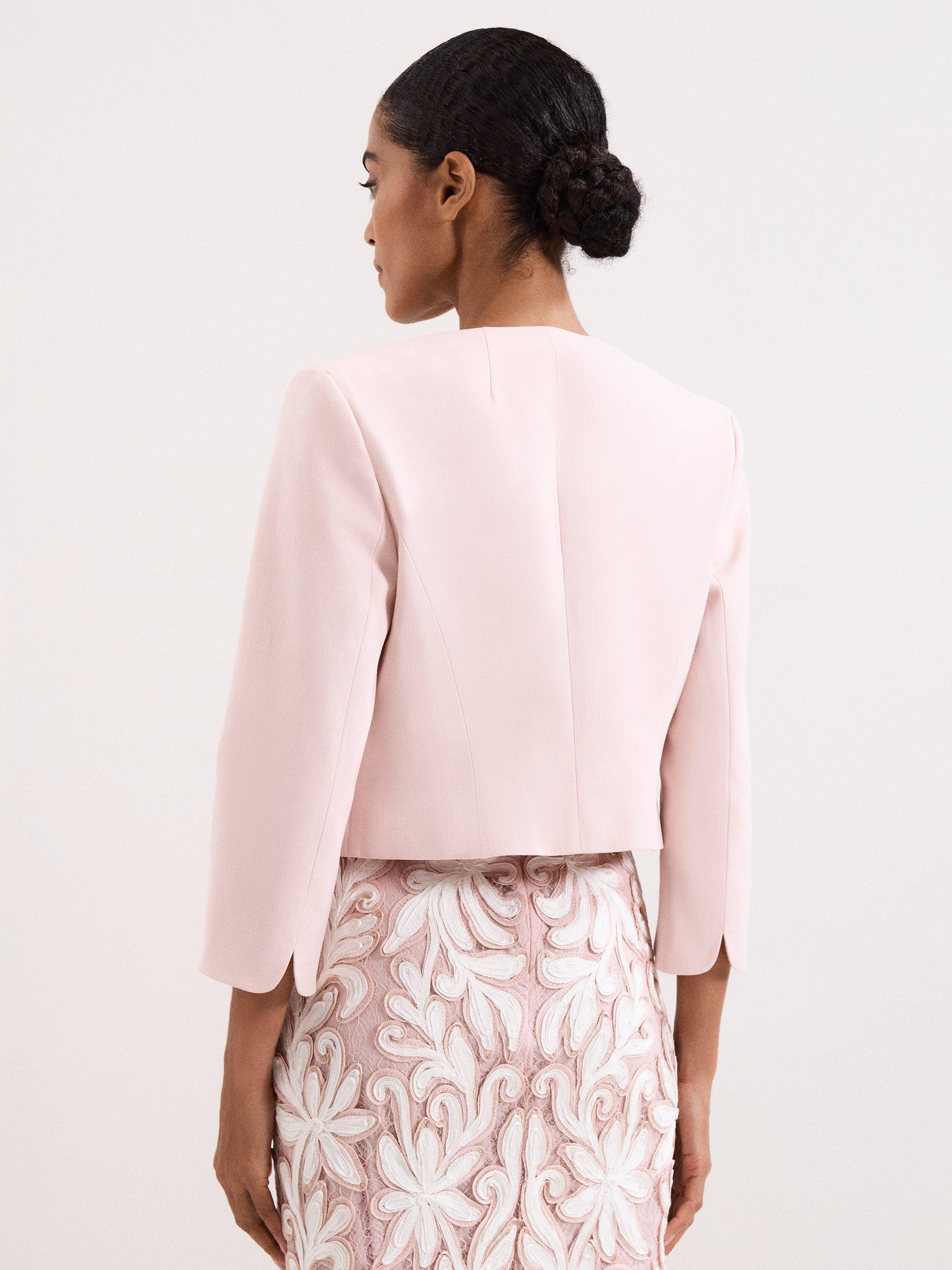 Product image 2 of 7, which shows Phase Eight Petite Elizabeth Collarless Jacket, Pale Pink, 10