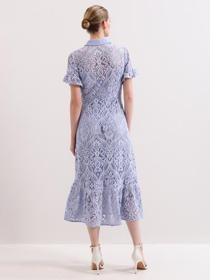 Phase Eight Carmine Lace Midi Dress, Pale Blue - view 2, Pale Blue
