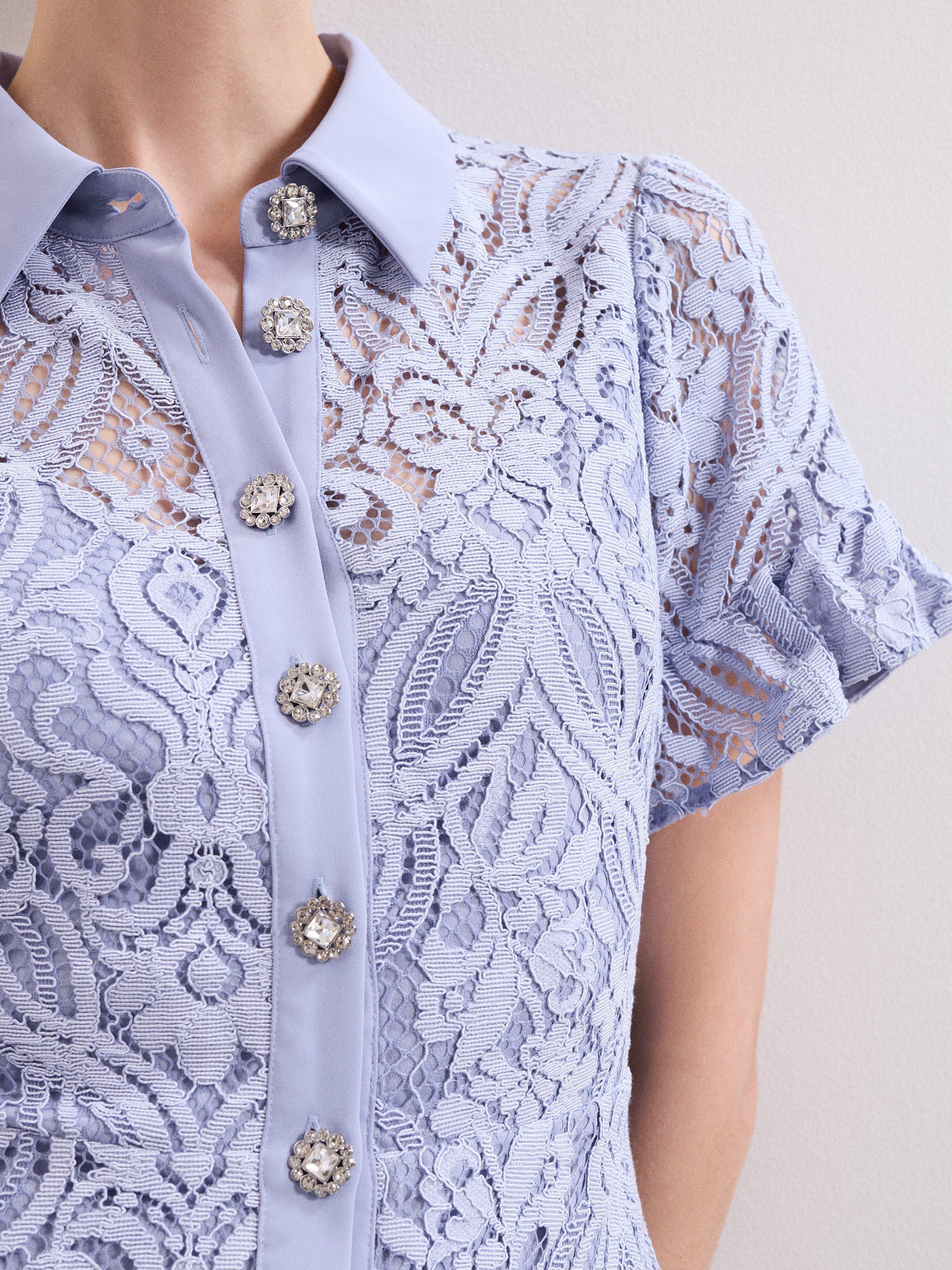 Product image 4 of 8, which shows Phase Eight Carmine Lace Midi Dress, Pale Blue, 10