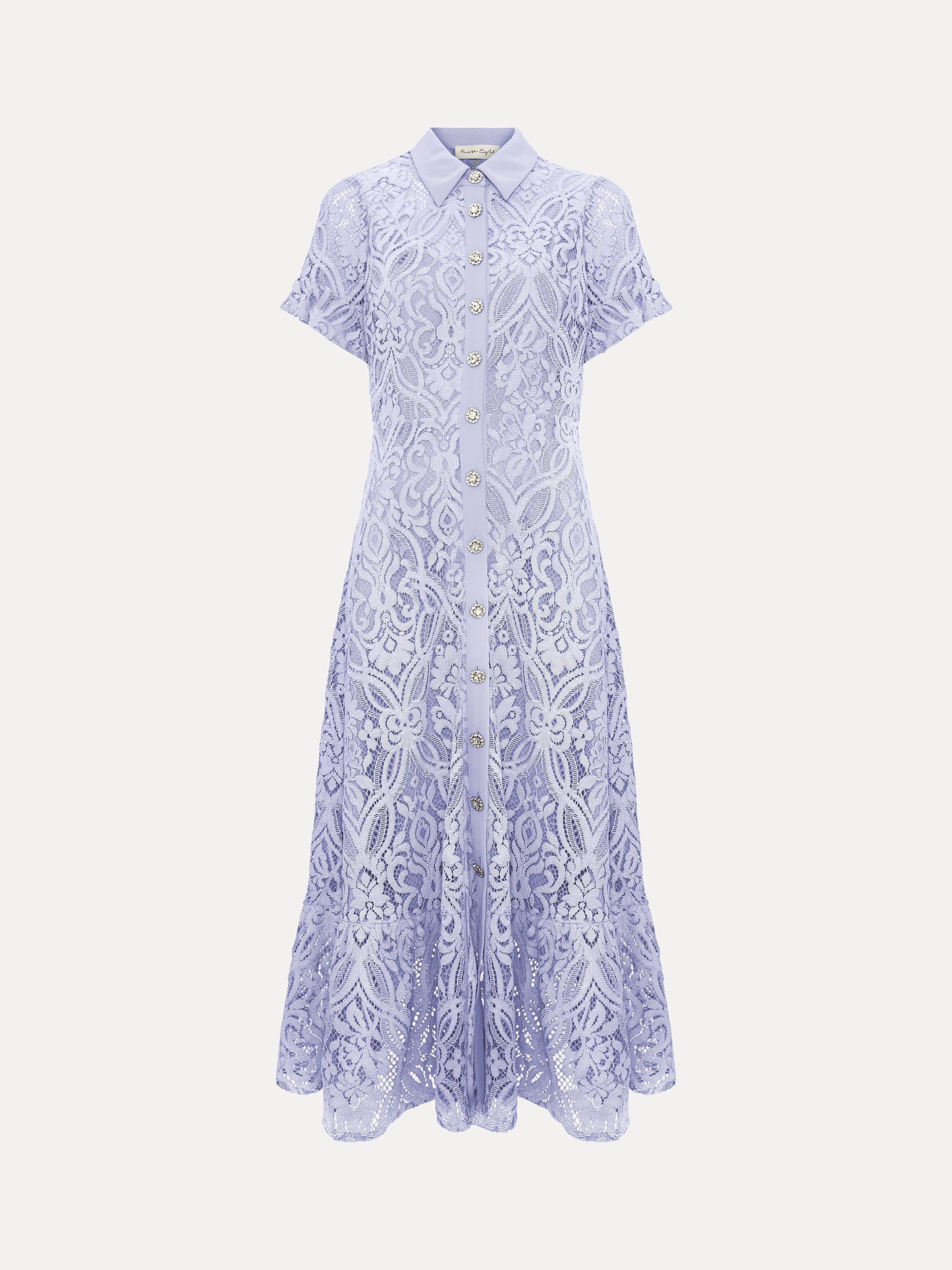 Product image 5 of 8, which shows Phase Eight Carmine Lace Midi Dress, Pale Blue, 10