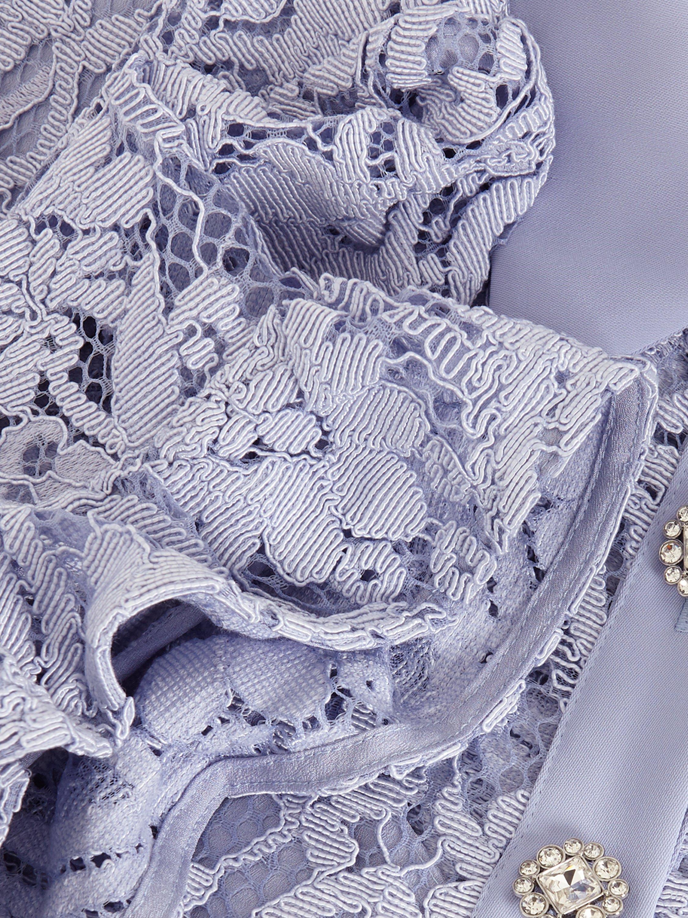 Product image 6 of 8, which shows Phase Eight Carmine Lace Midi Dress, Pale Blue, 10