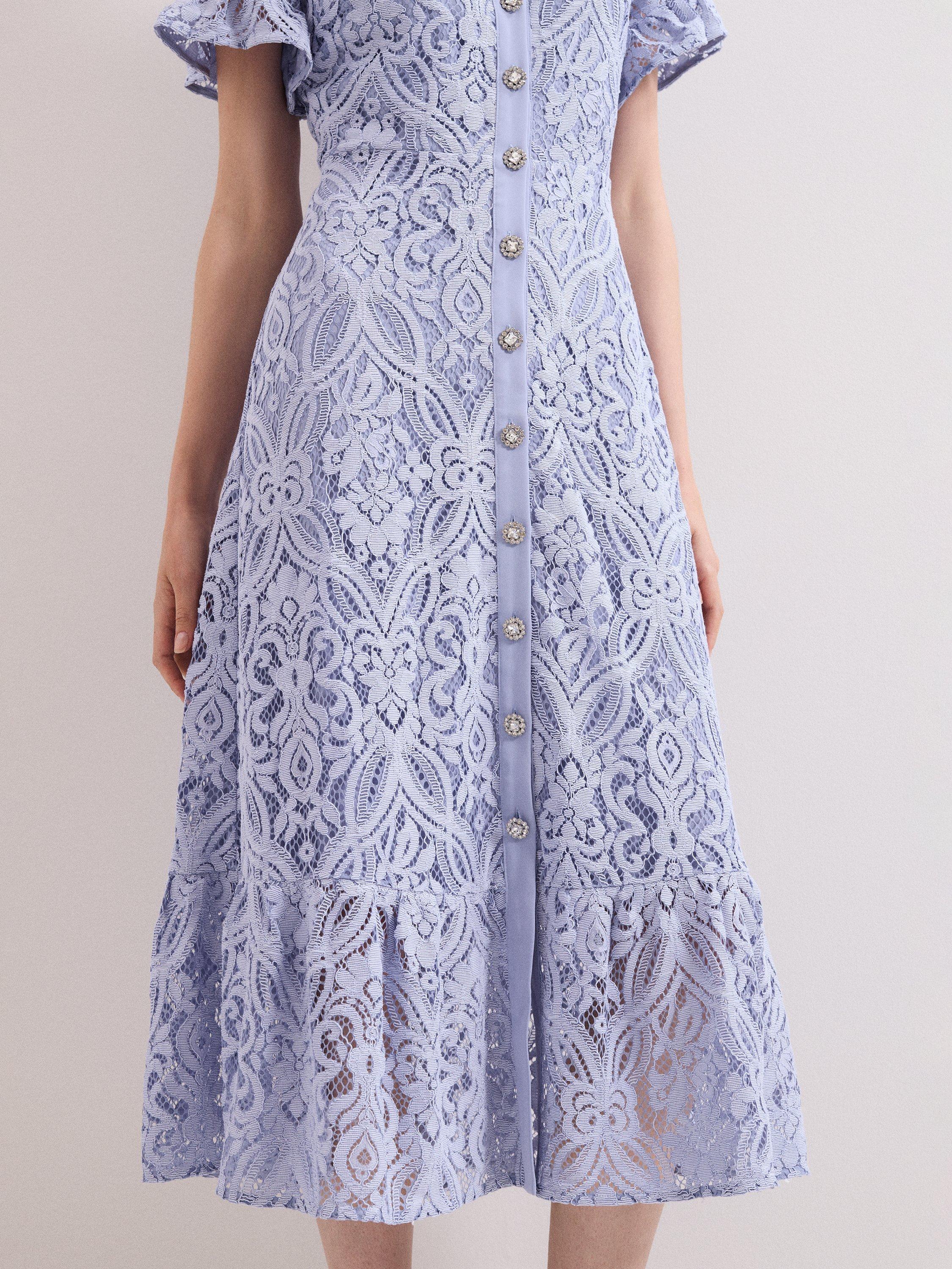 Product image 7 of 8, which shows Phase Eight Carmine Lace Midi Dress, Pale Blue, 10
