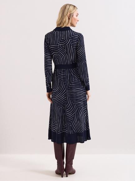 Phase Eight Charlotte Geometric Shirt Dress, Navy/Ivory - view 2, Navy/Ivory