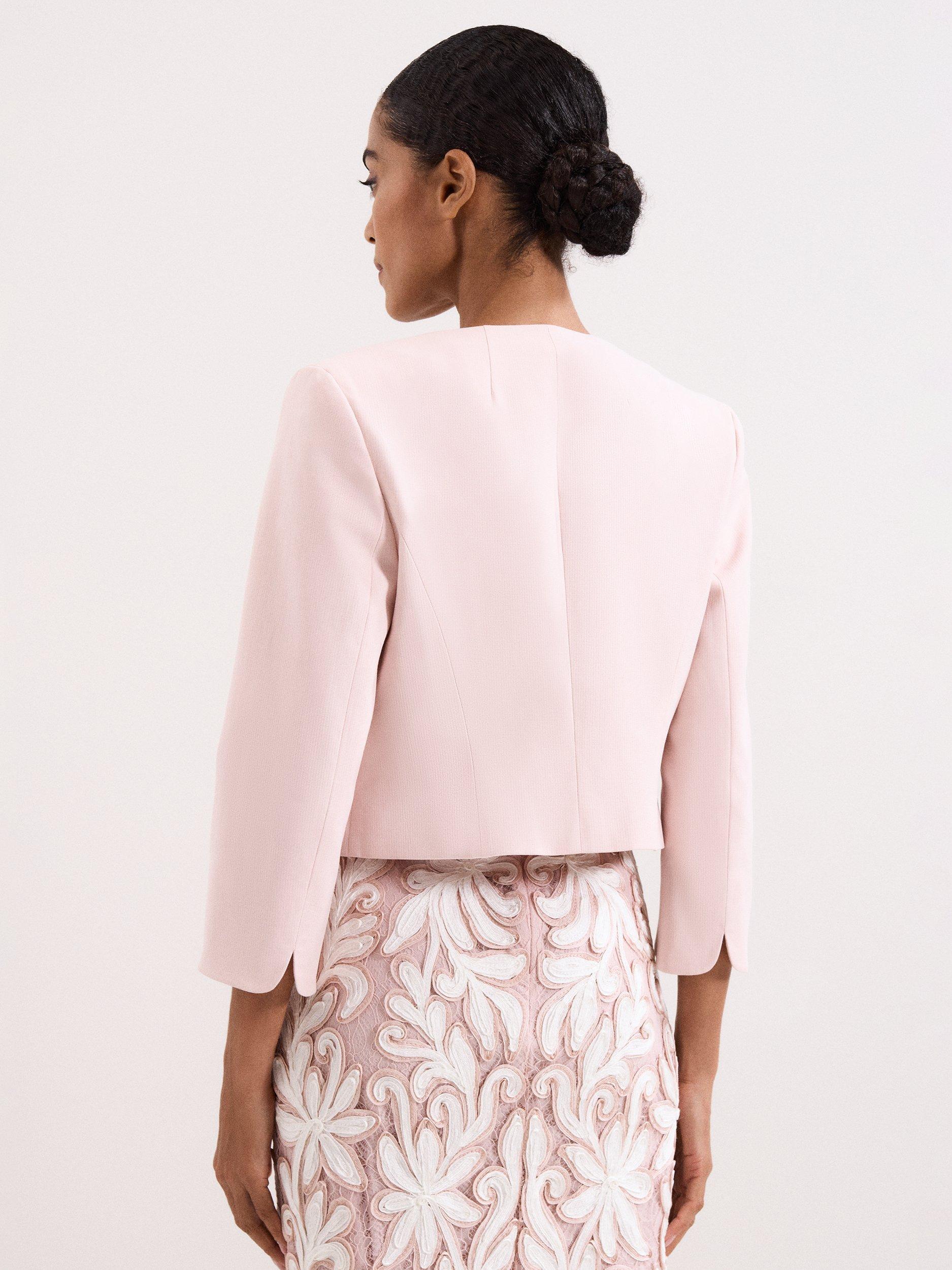 Product image 2 of 7, which shows Phase Eight Elizabeth Collarless Jacket, Pale Pink, 10