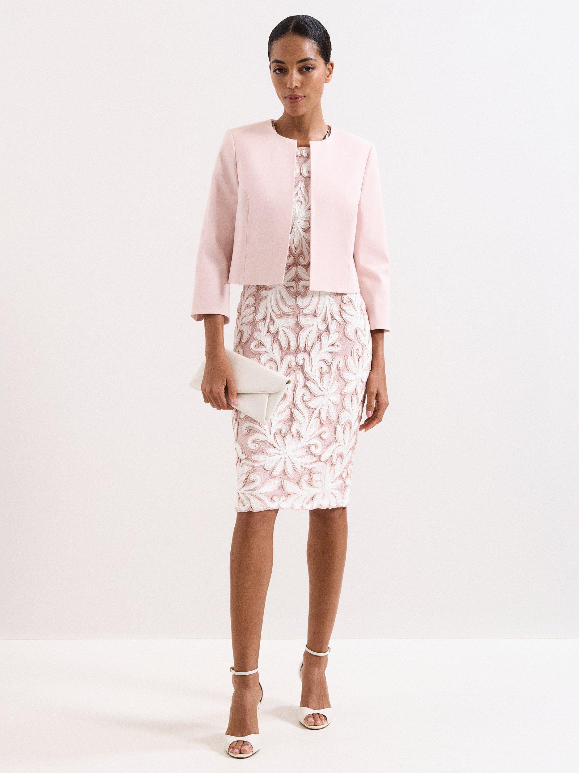 Product image 3 of 7, which shows Phase Eight Elizabeth Collarless Jacket, Pale Pink, 10
