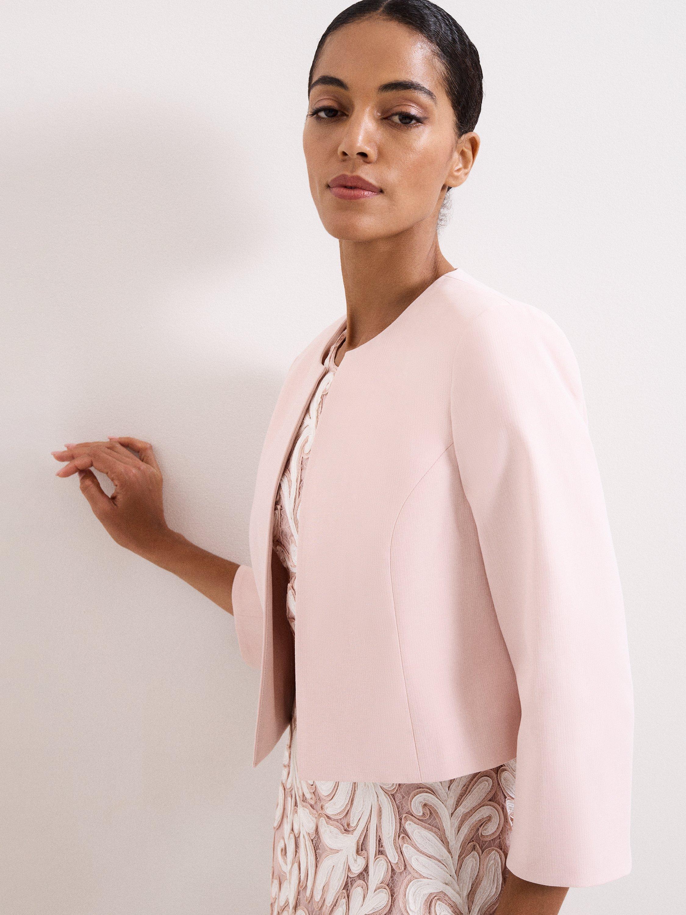 Product image 4 of 7, which shows Phase Eight Elizabeth Collarless Jacket, Pale Pink, 10