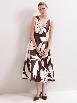 Phase Eight Delicia Floral Flared Dress, Brown/Cream, Brown/Cream