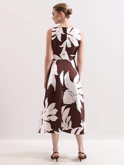 Phase Eight Delicia Floral Flared Dress, Brown/Cream - view 2, Brown/Cream