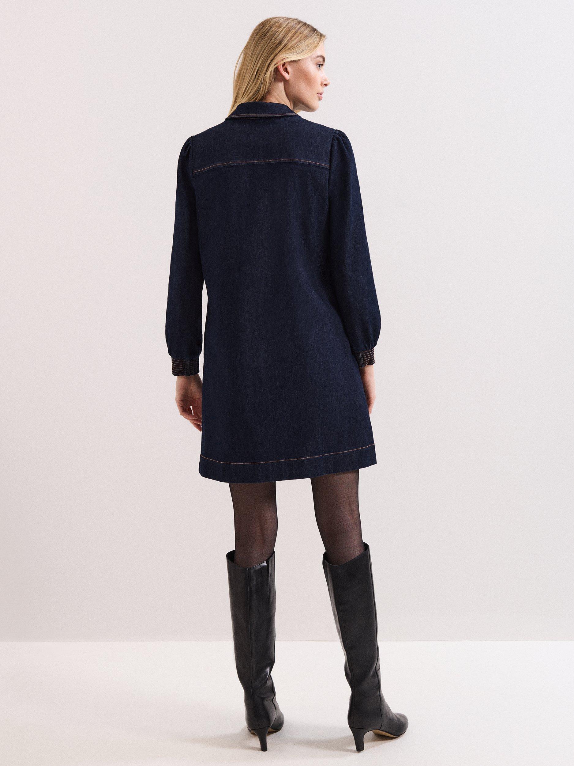 Product image 2 of 7, which shows Phase Eight Gabi Zip Neck Denim Tunic Dress, Indigo, 10