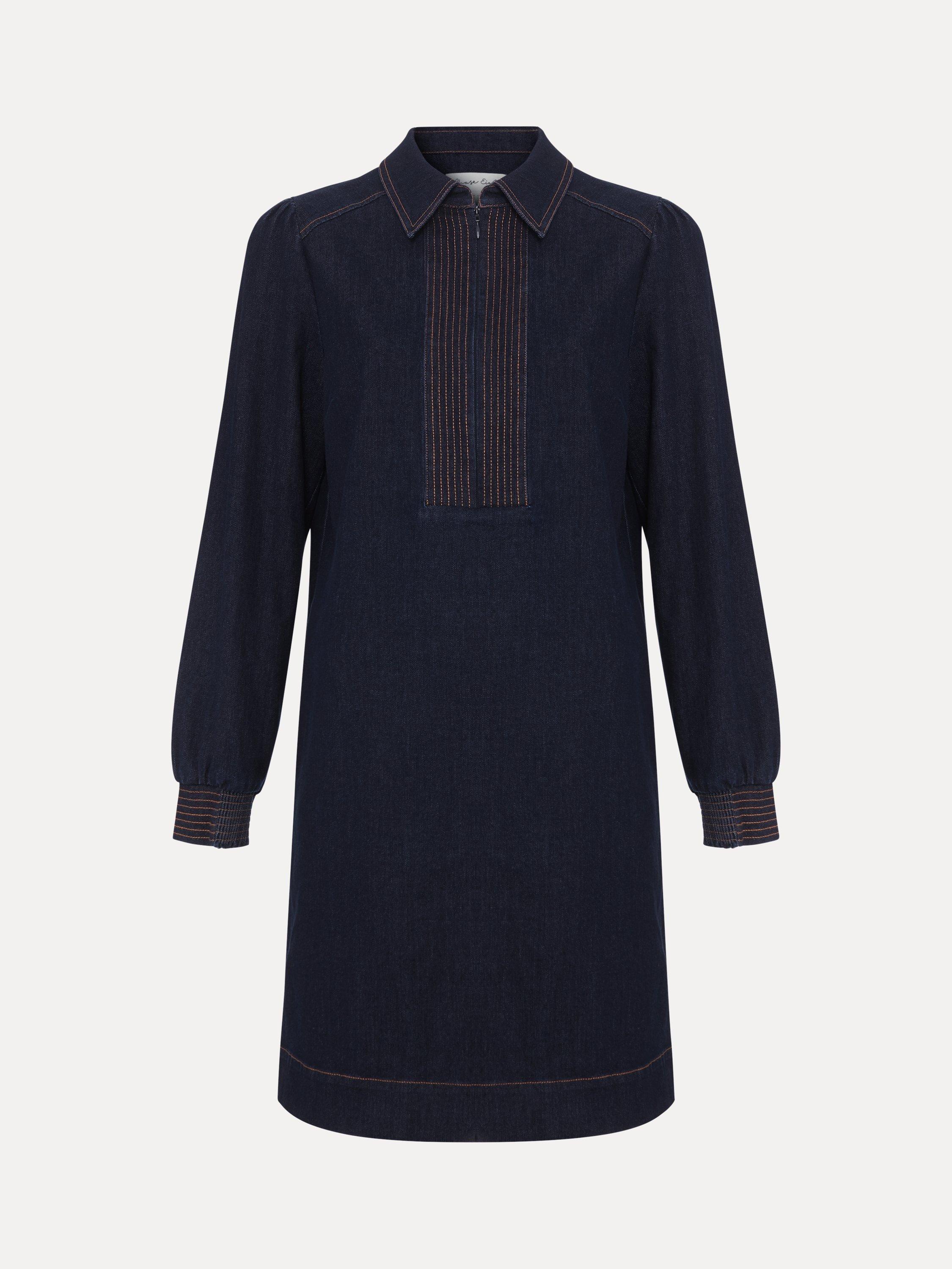 Product image 5 of 7, which shows Phase Eight Gabi Zip Neck Denim Tunic Dress, Indigo, 10