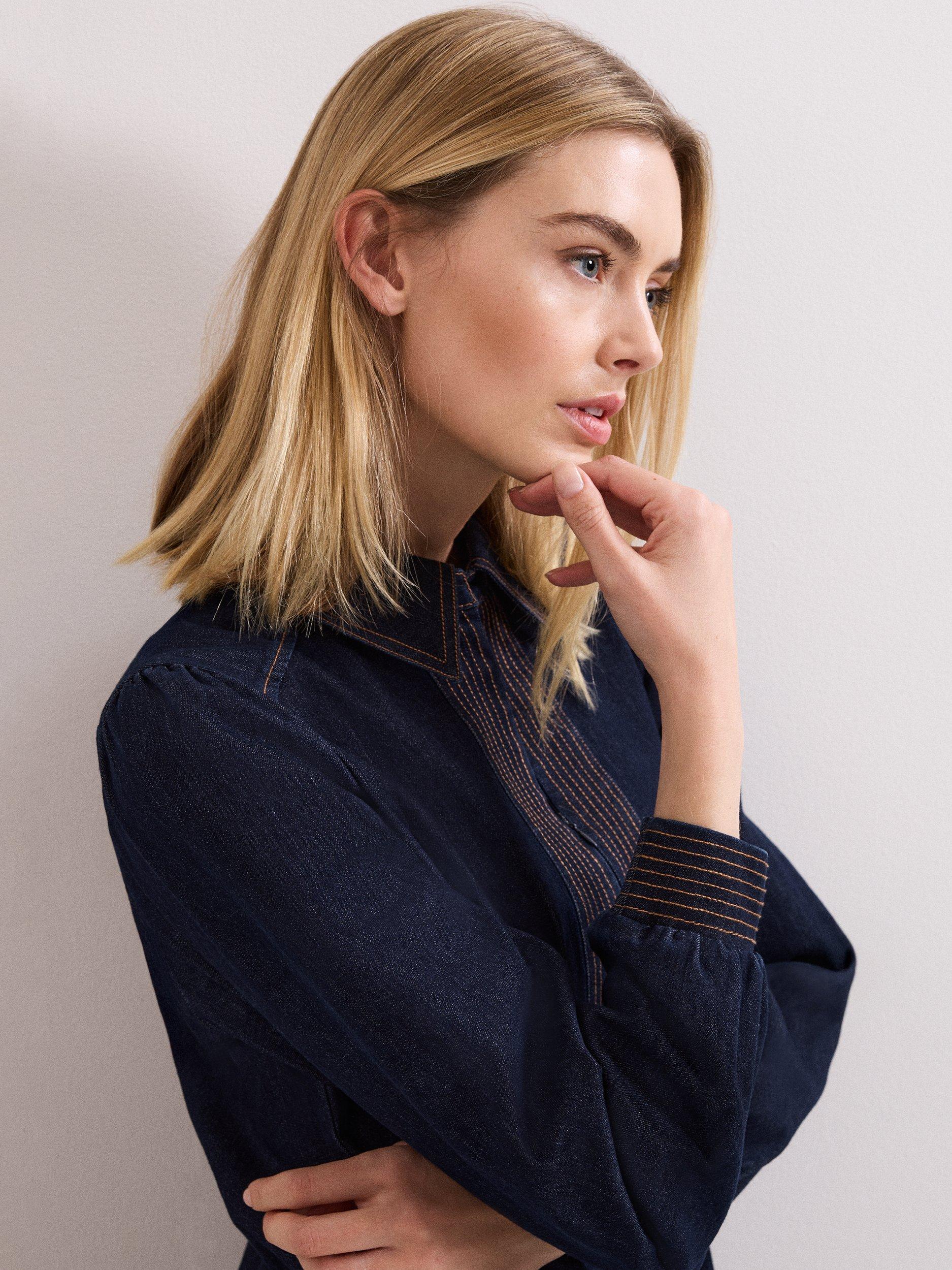 Product image 7 of 7, which shows Phase Eight Gabi Zip Neck Denim Tunic Dress, Indigo, 10