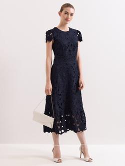 Phase Eight Leilani Lace Midi Dress, Navy, Navy