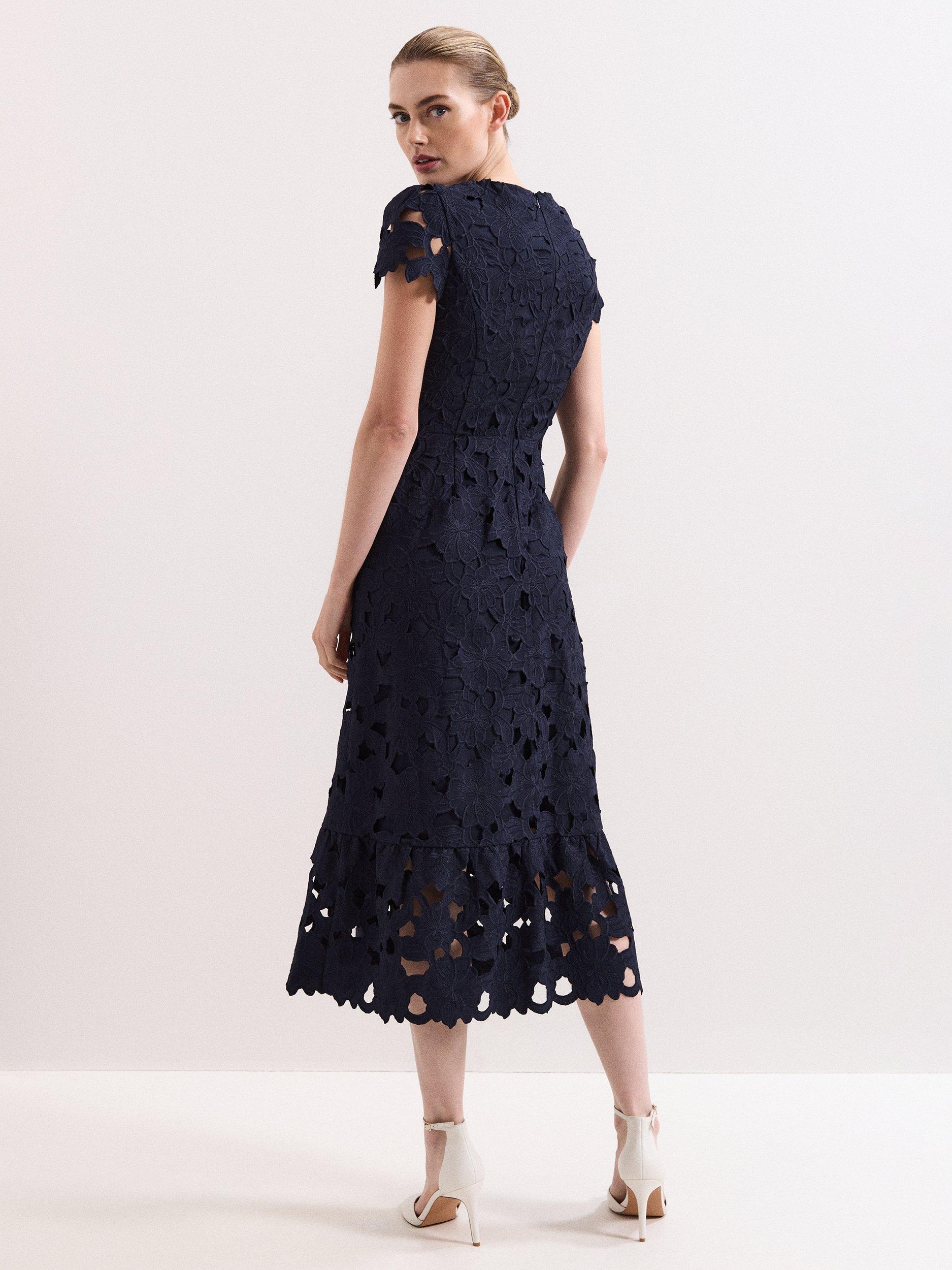 Product image 2 of 10, which shows Phase Eight Leilani Lace Midi Dress, Navy, 10