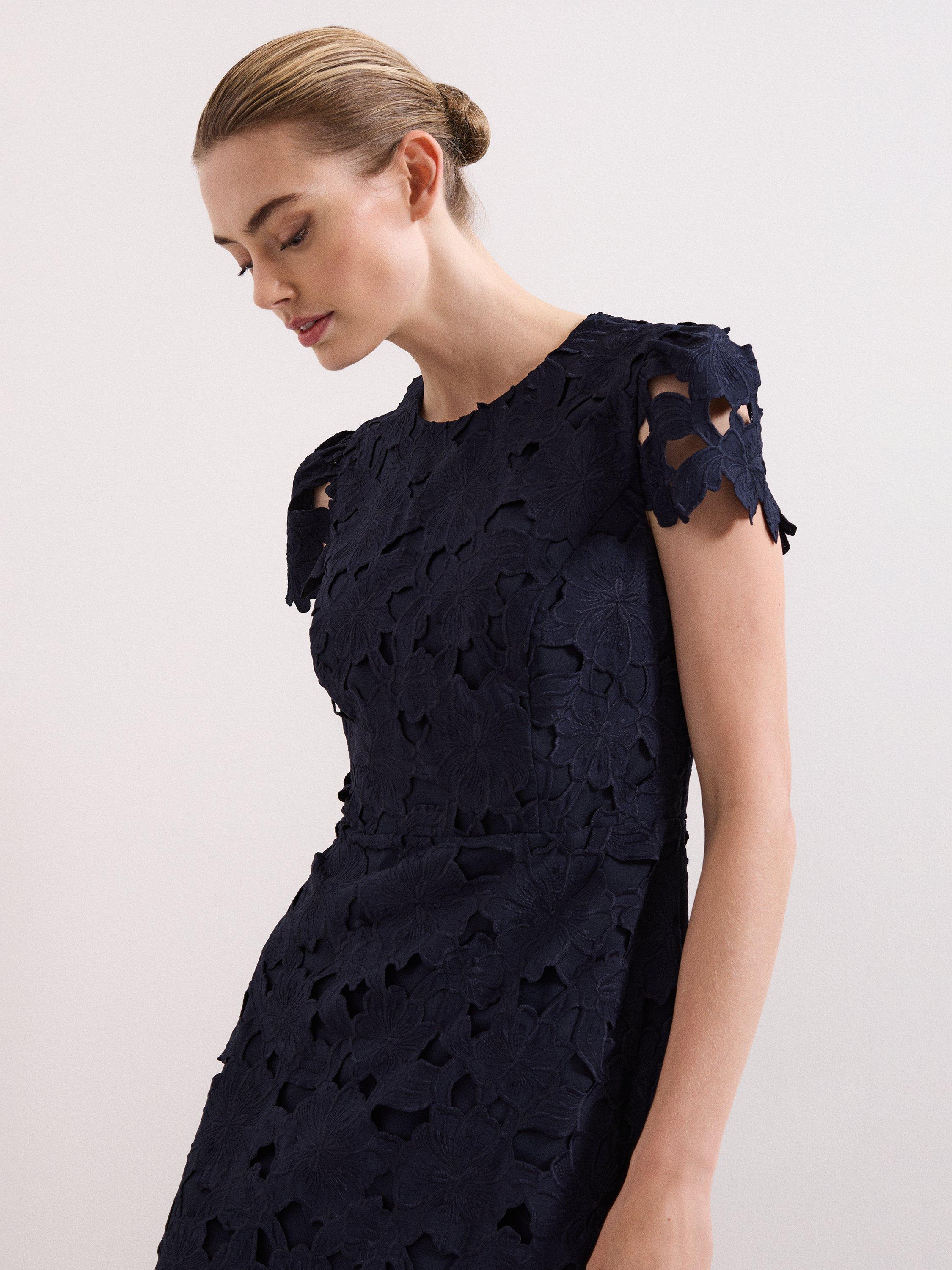 Product image 4 of 10, which shows Phase Eight Leilani Lace Midi Dress, Navy, 10