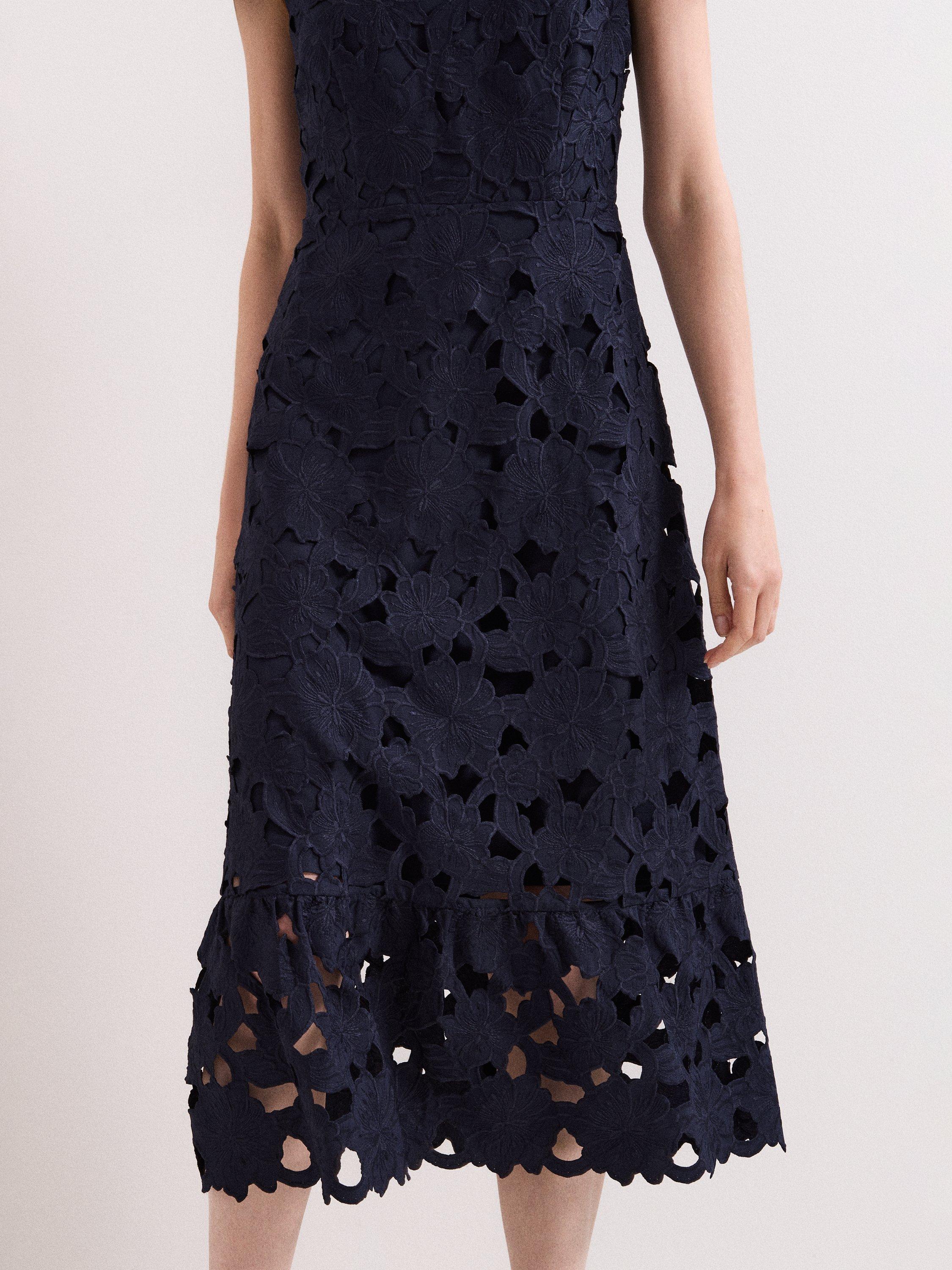 Product image 9 of 10, which shows Phase Eight Leilani Lace Midi Dress, Navy, 10
