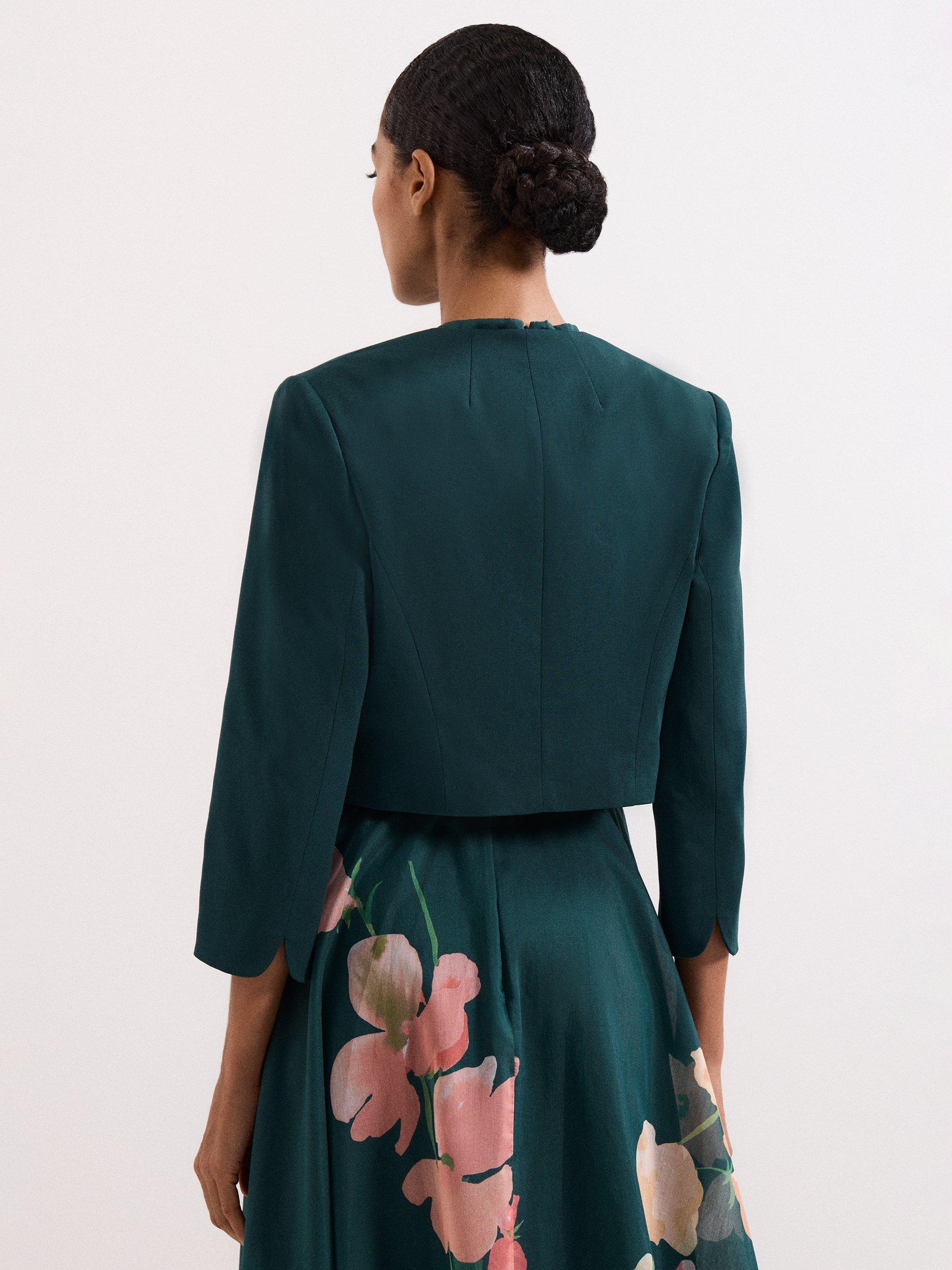Product image 2 of 6, which shows Phase Eight Arlette Collarless Cropped Jacket, Teal, 10