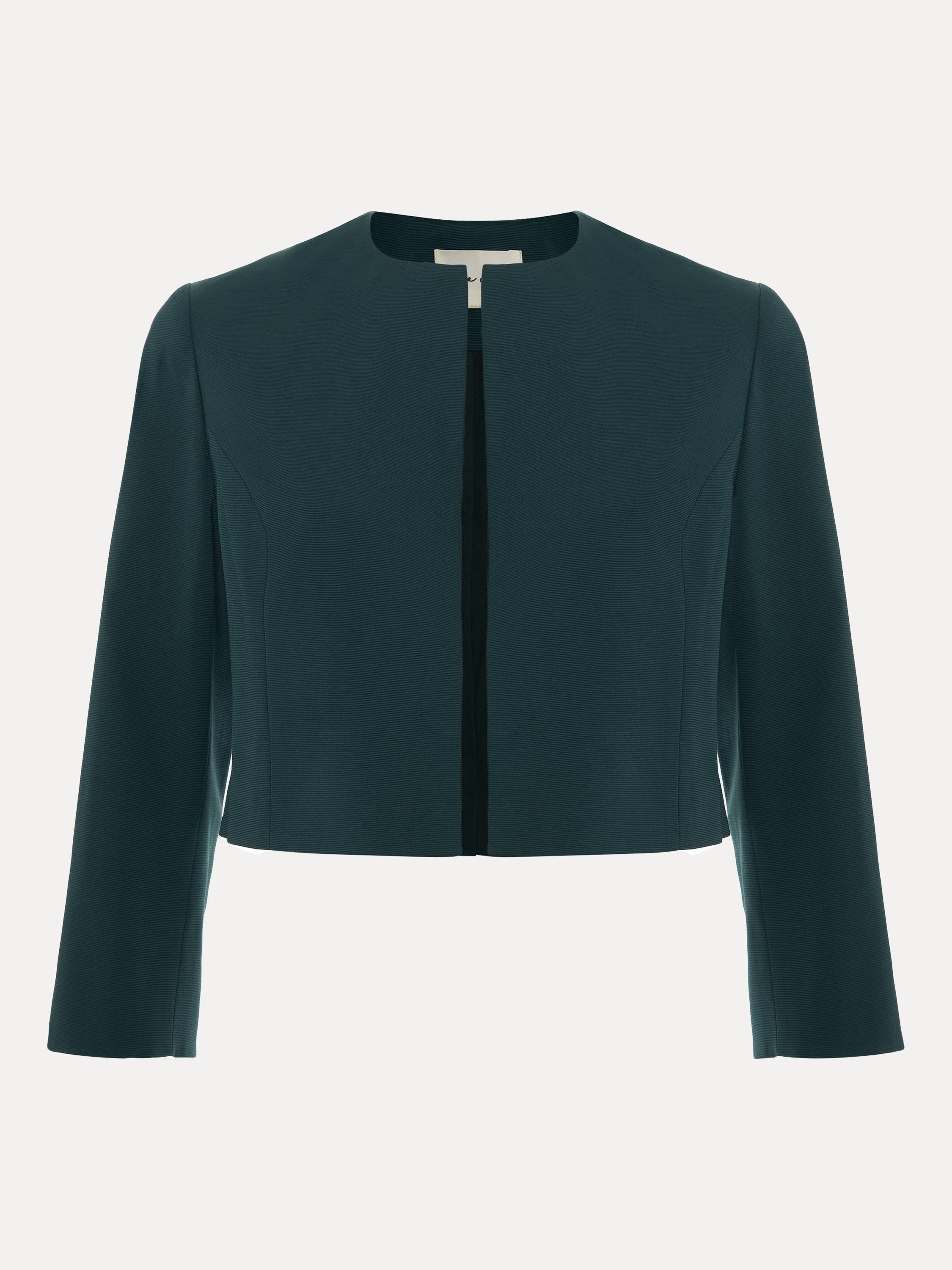 Product image 4 of 6, which shows Phase Eight Arlette Collarless Cropped Jacket, Teal, 10