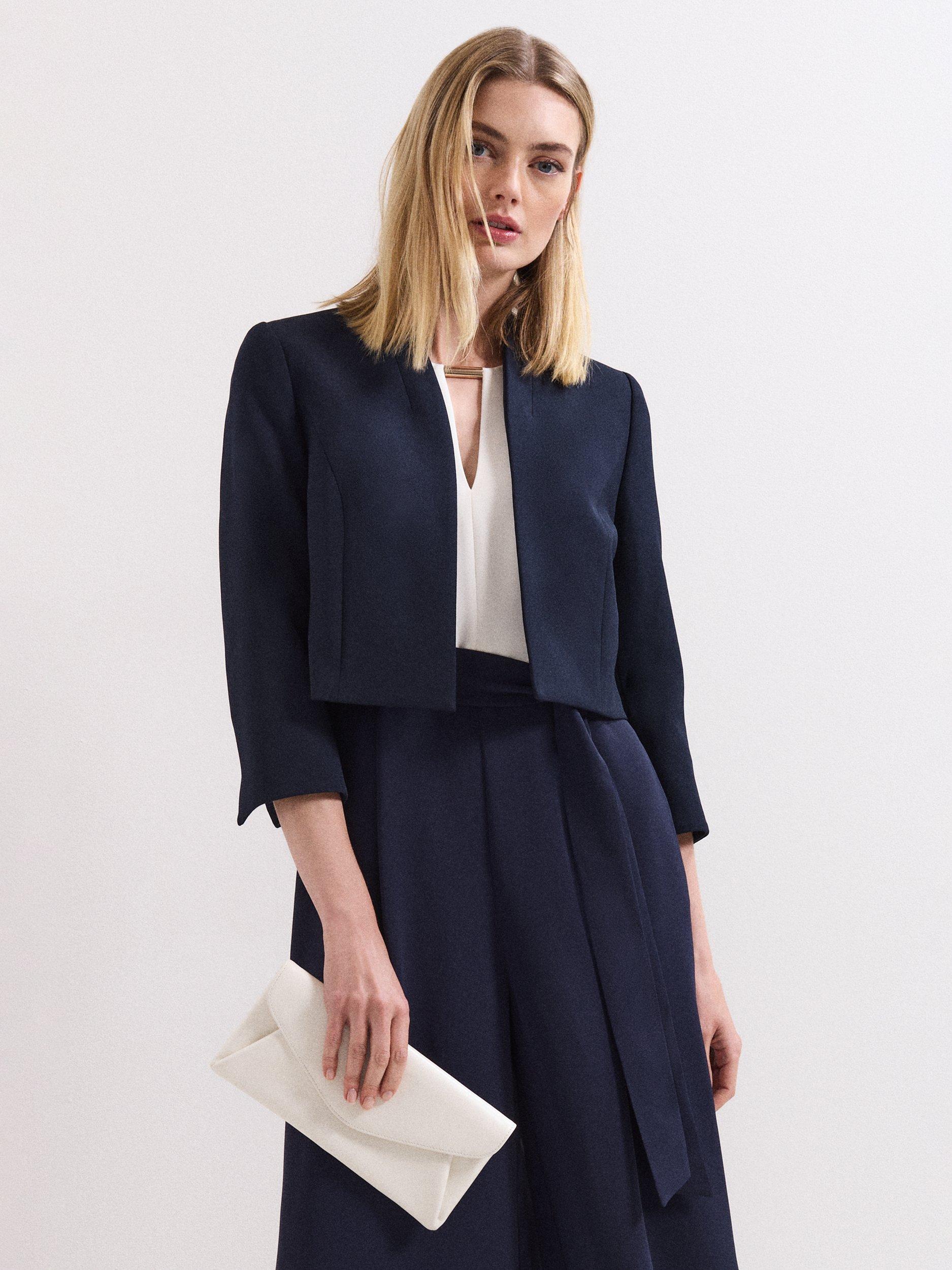 Product image 1 of 8, which shows Phase Eight Catherine Collarless Jacket, Navy, 6