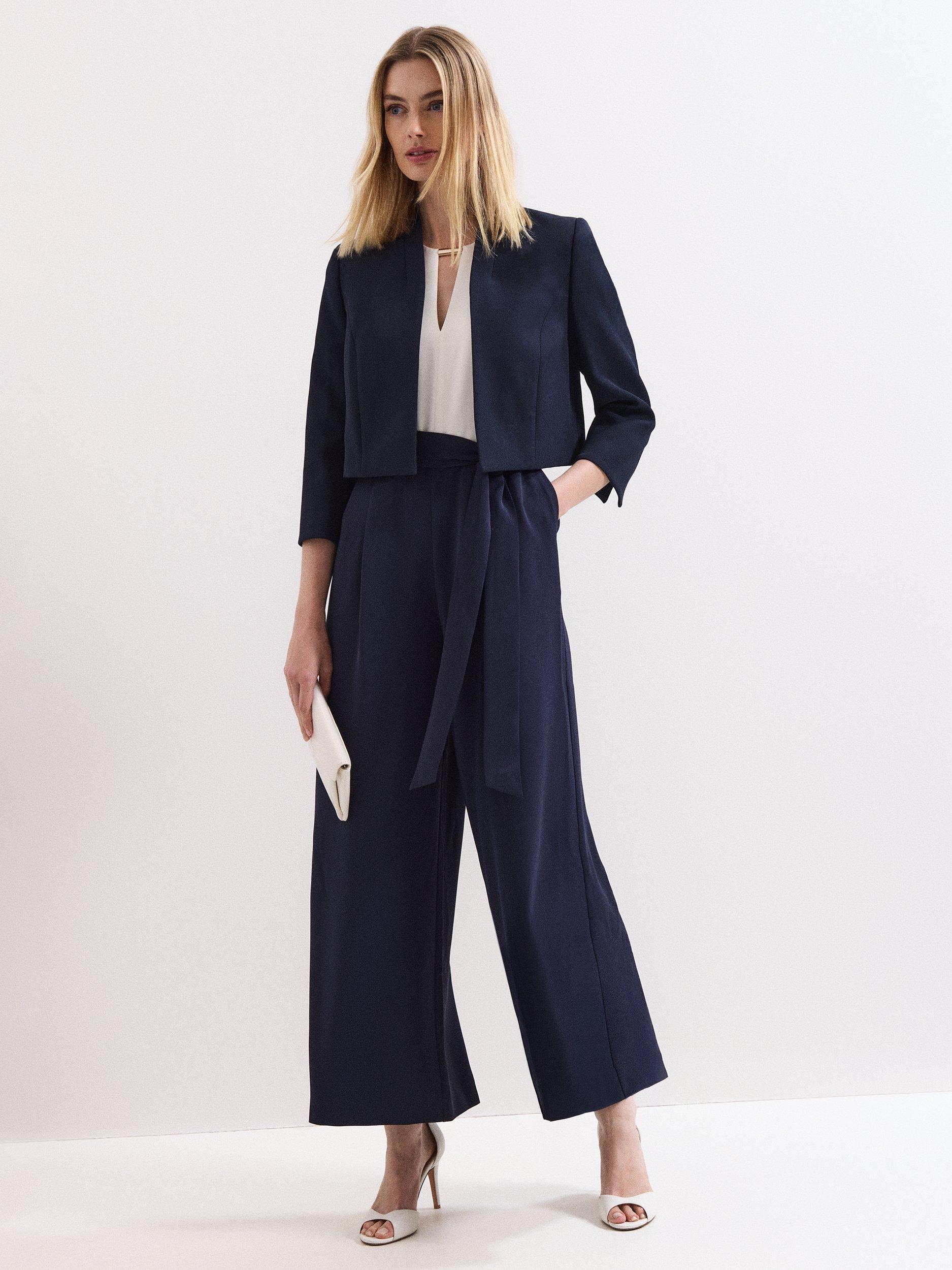 Product image 3 of 8, which shows Phase Eight Catherine Collarless Jacket, Navy, 6