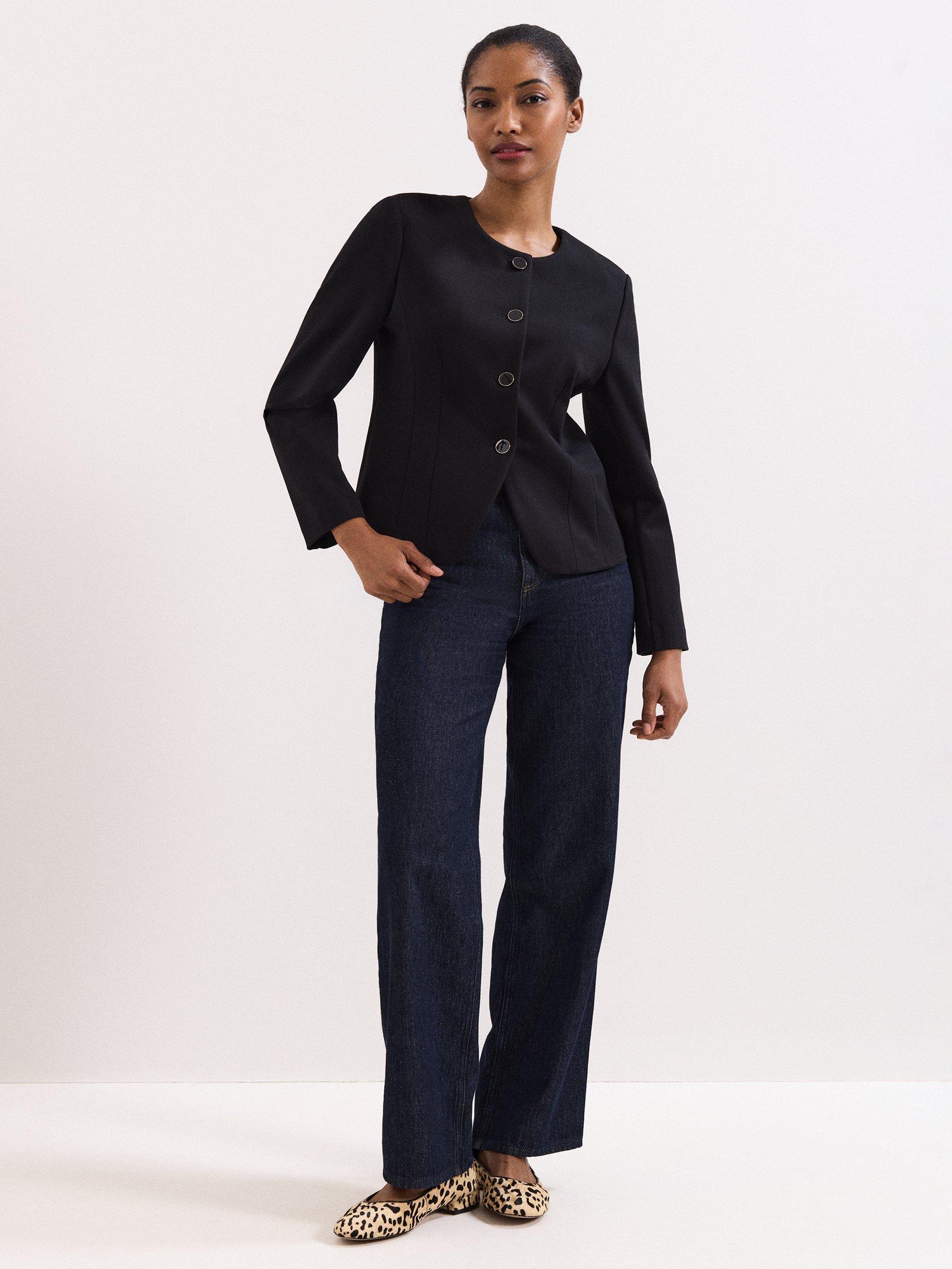 Product image 3 of 7, which shows Phase Eight Danni Ponte Fitted Jacket, Black, 10