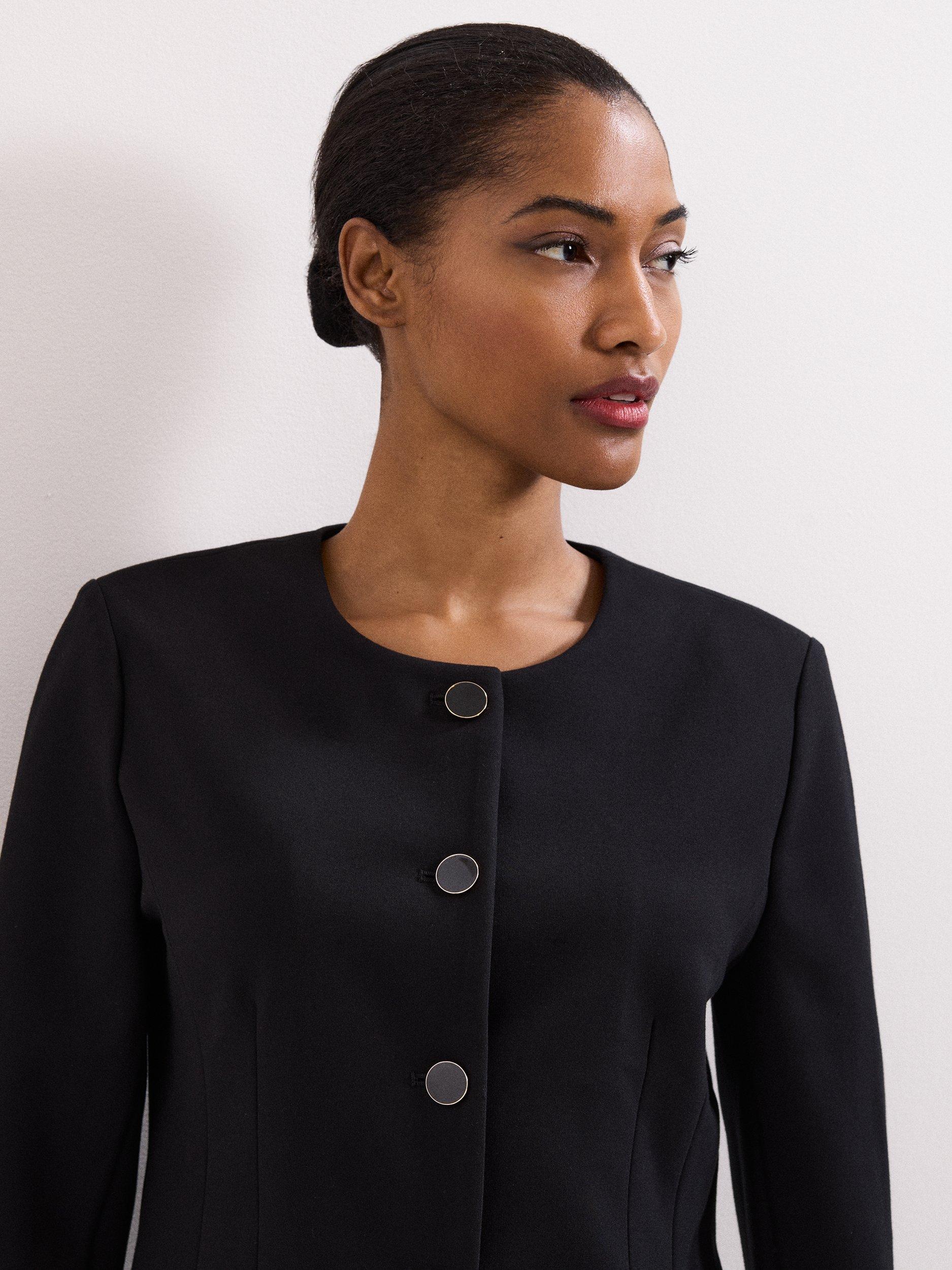 Product image 4 of 7, which shows Phase Eight Danni Ponte Fitted Jacket, Black, 10