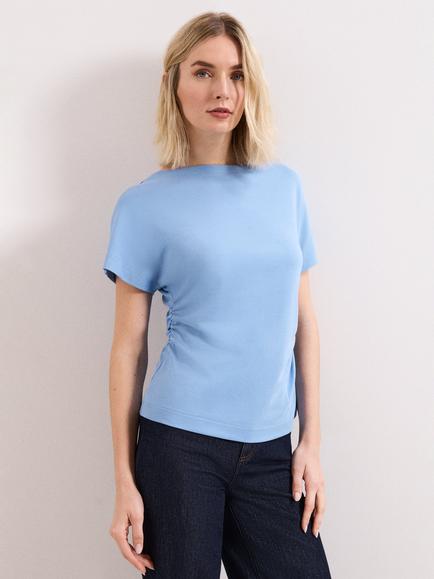 Phase Eight Faye Ruched Detail T-Shirt, Blue, Blue