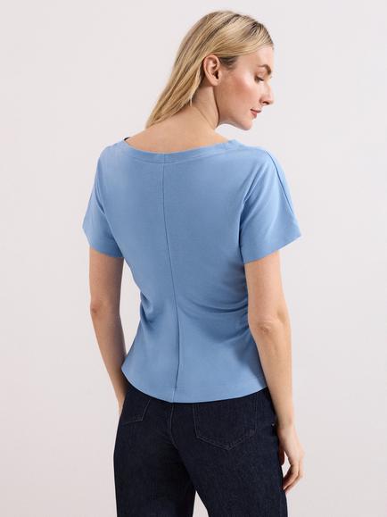 Phase Eight Faye Ruched Detail T-Shirt, Blue - view 2, Blue