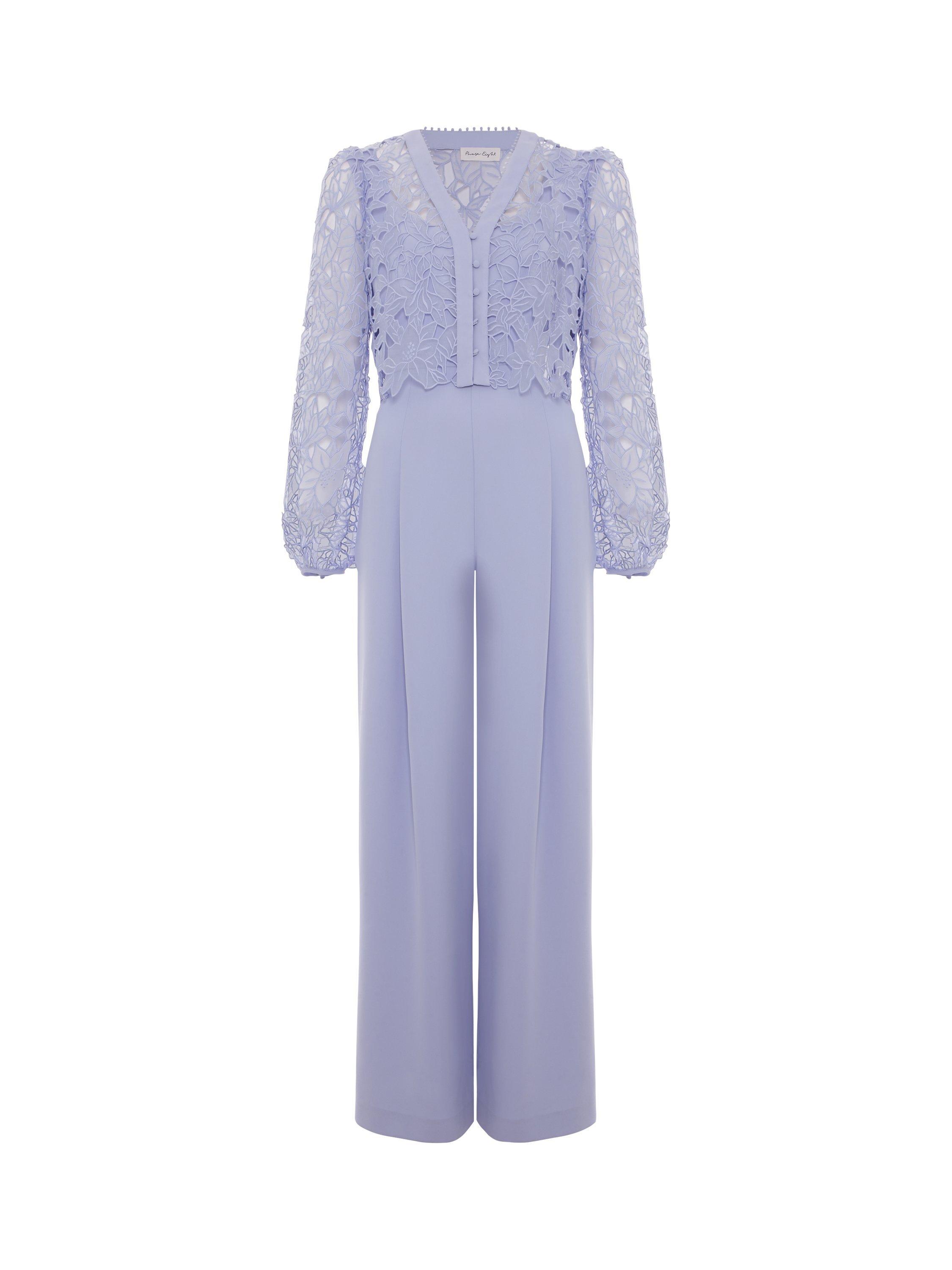 Product image 5 of 9, which shows Phase Eight Winona Lace Top Jumpsuit, Pale Blue, 10