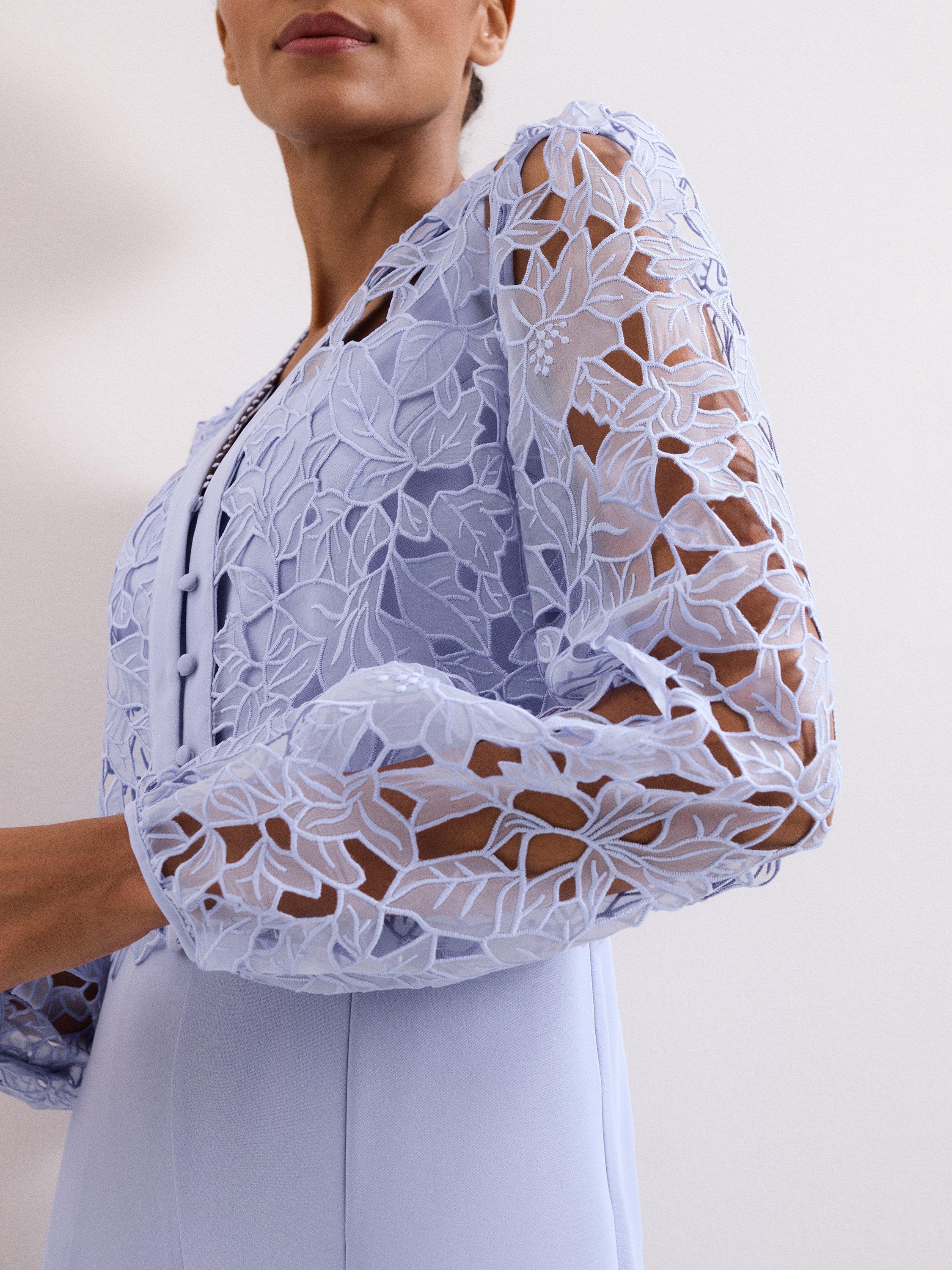 Product image 8 of 9, which shows Phase Eight Winona Lace Top Jumpsuit, Pale Blue, 10