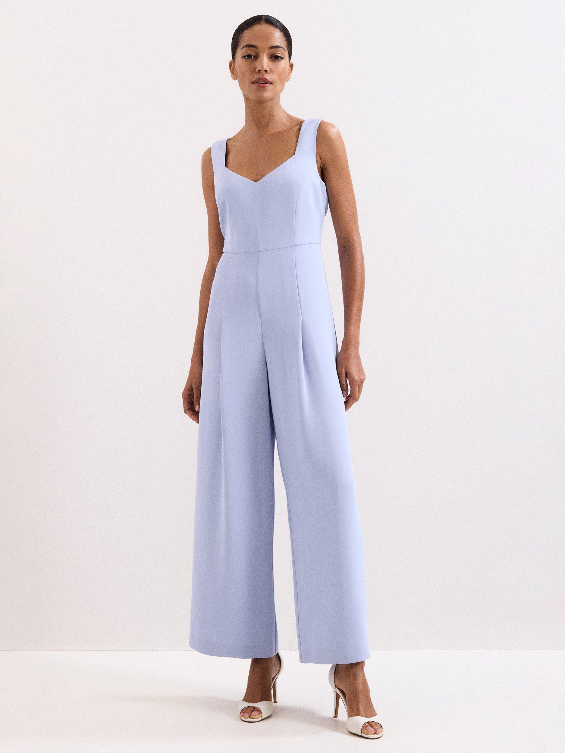 Product image 9 of 9, which shows Phase Eight Winona Lace Top Jumpsuit, Pale Blue, 10