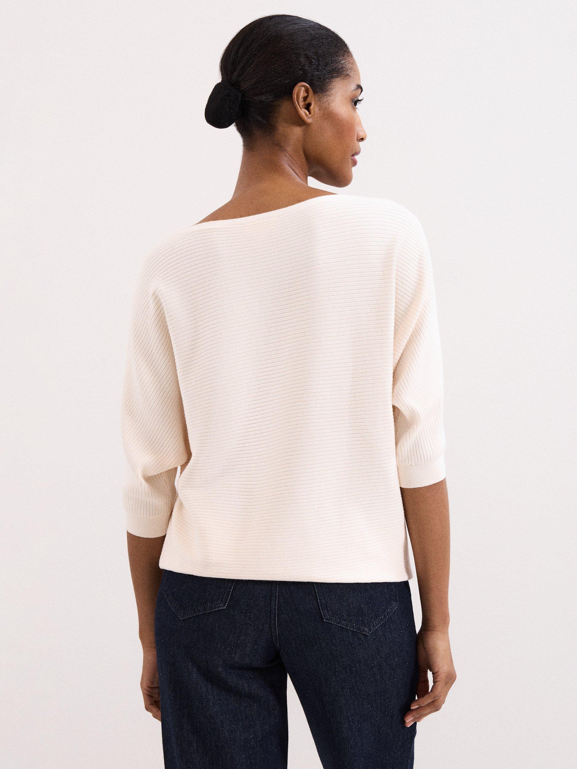 Product image 2 of 9, which shows Phase Eight Giana Ribbed Jumper, Natural, L