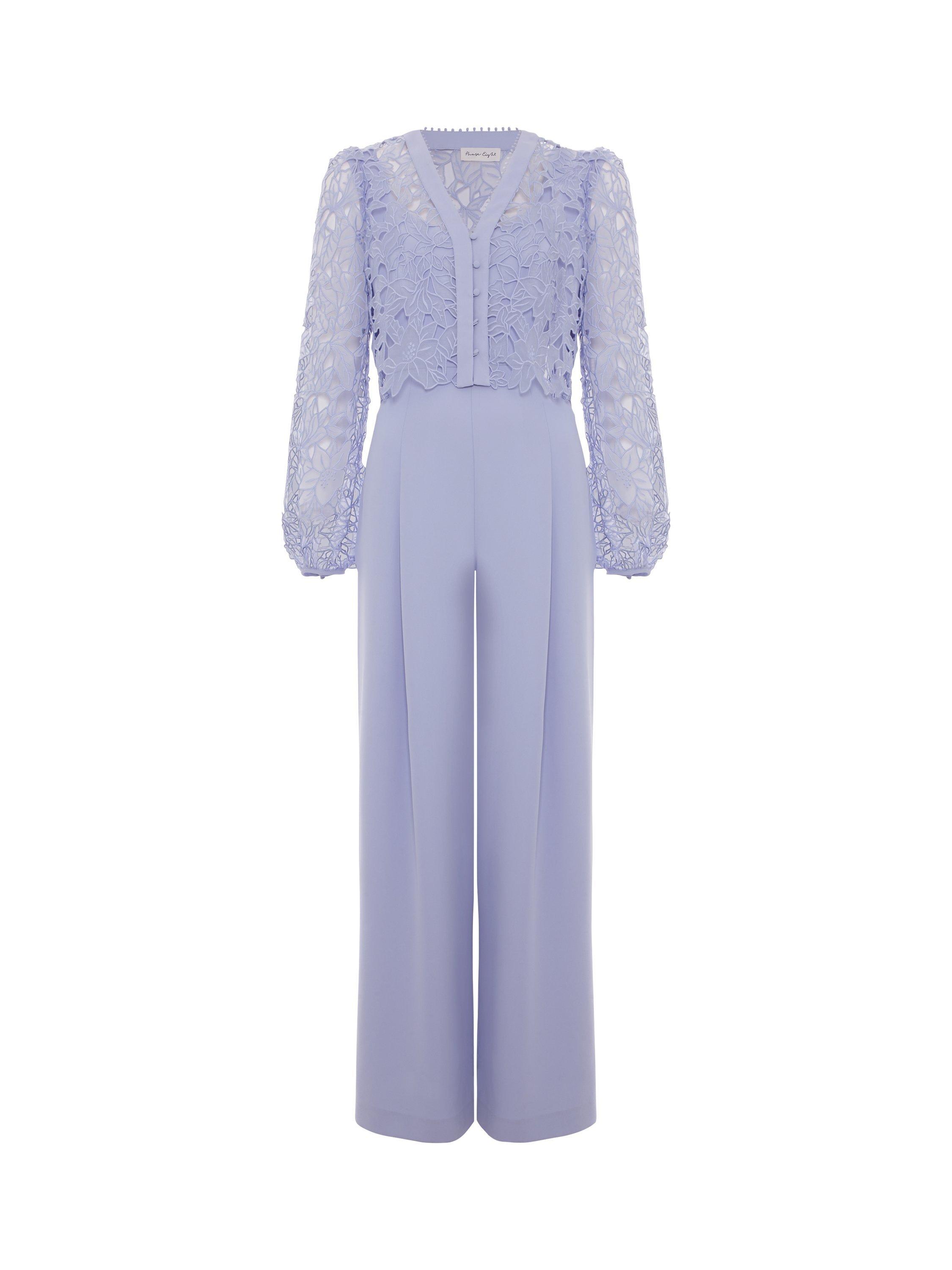 Product image 5 of 9, which shows Phase Eight Petite Winona Lace Top Jumpsuit, Pale Blue, 10