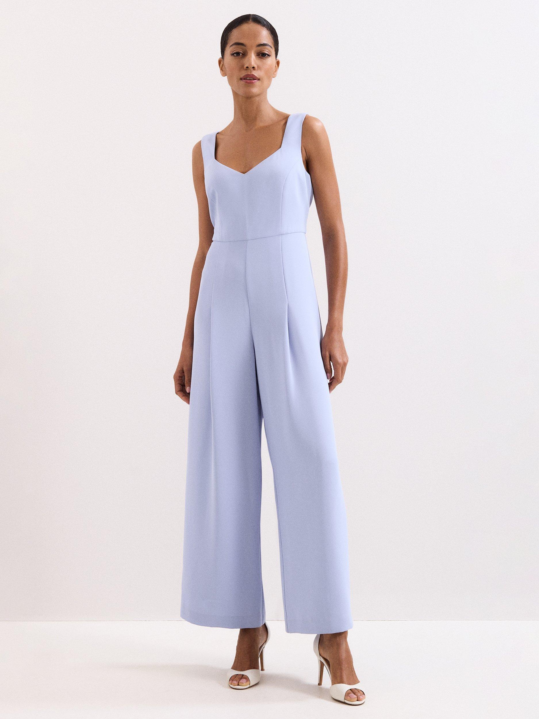 Product image 9 of 9, which shows Phase Eight Petite Winona Lace Top Jumpsuit, Pale Blue, 10