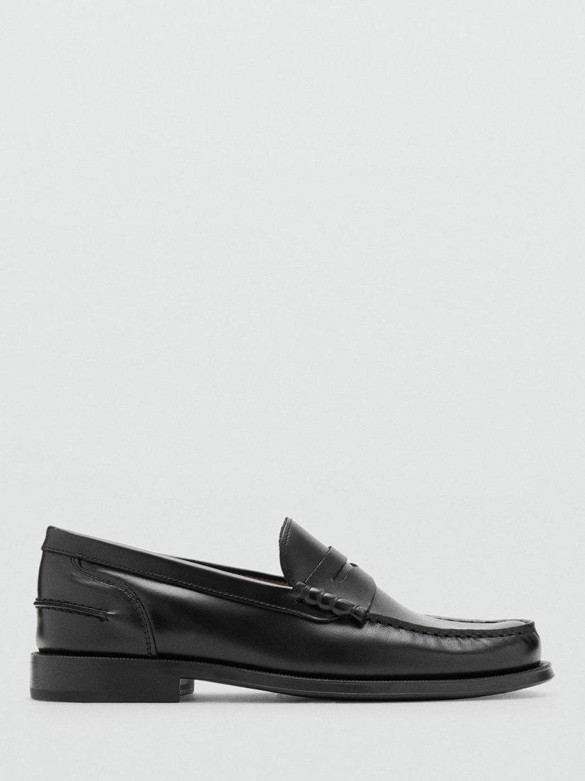 Product image 1 of 5, which shows Mango Classic Leather Loafers, Black, 10
