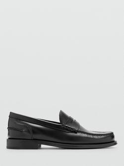 Mango Classic Leather Loafers, Black, Black