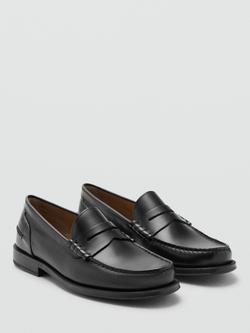 Mango Classic Leather Loafers, Black - view 2, Black